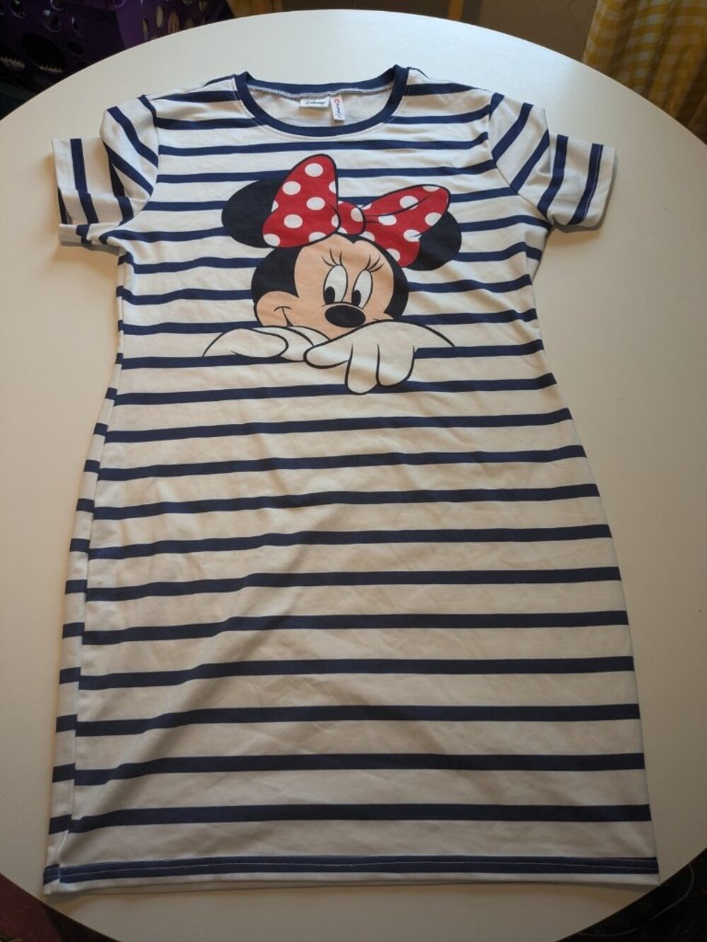 Disney Patpat Minnie Dress Women's Sz XL White Navy Stripe Nautical Tee Bodycon